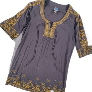 Ivy Jane Grey Embroidered Tunic Dress M Boho Lagenlook‎ Designer Owned